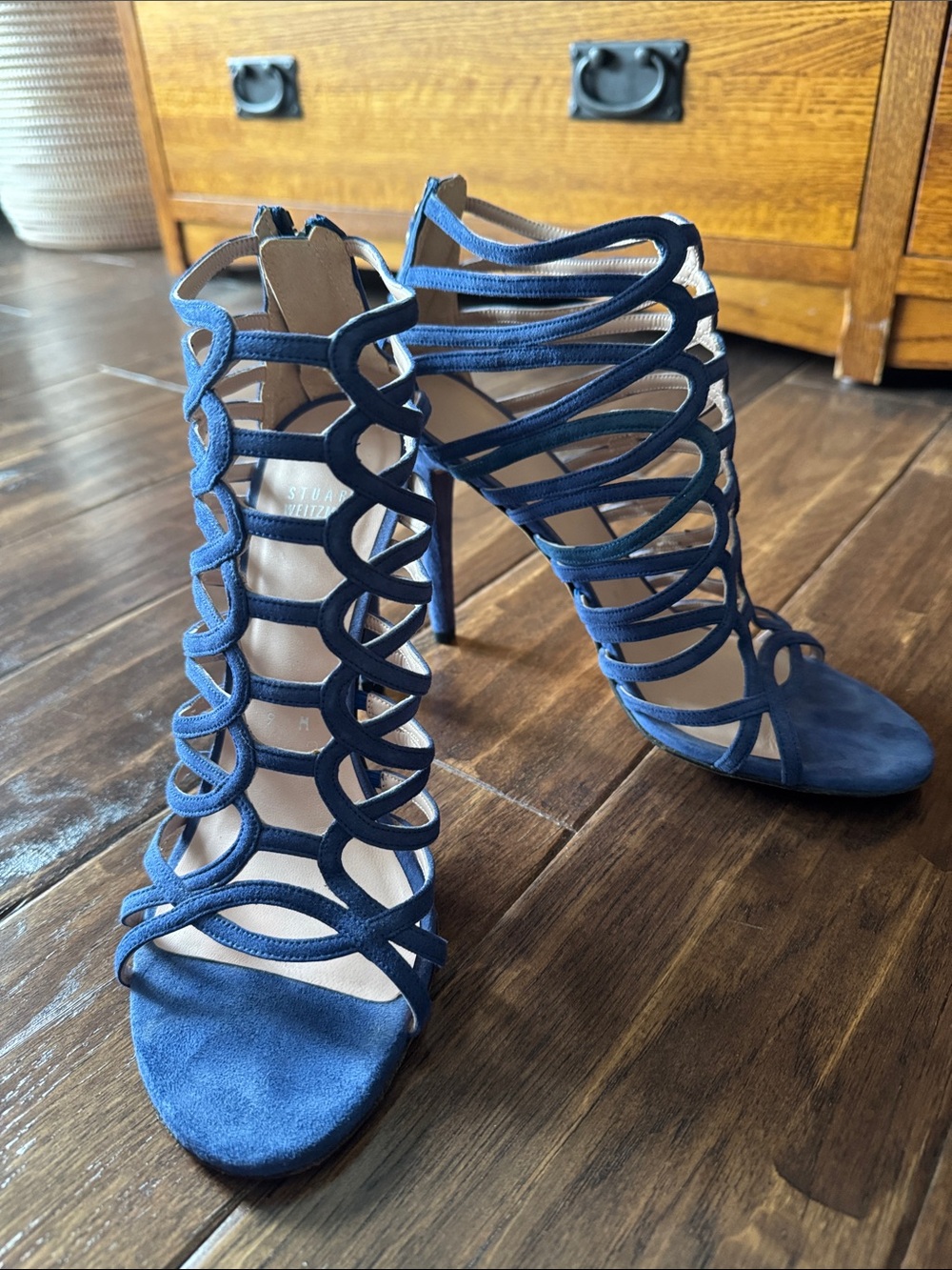 Stuart Weitzman Navy Suede Strappy High Heel Sandals Size 9